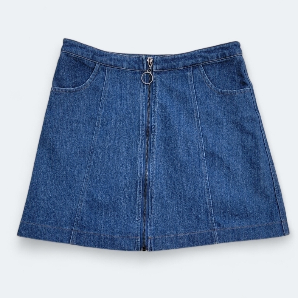 Dreamers Denim Skirt Zipper Front Mini Skirt with Pockets Size Small